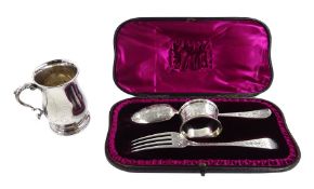 Matched silver christening set including George III spoon by Thomas Wallis II