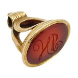 Victorian gold mounted engraved carnelian seal fob