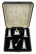 Silver five piece cruet set