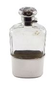 Victorian silver mounted glass hipflask with detachable cup by William Amaziah Ellwick