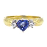 18ct gold heart shaped sapphire and round brilliant cut diamond ring