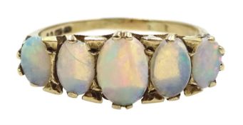 9ct gold graduating five stone opal ring hallmarked