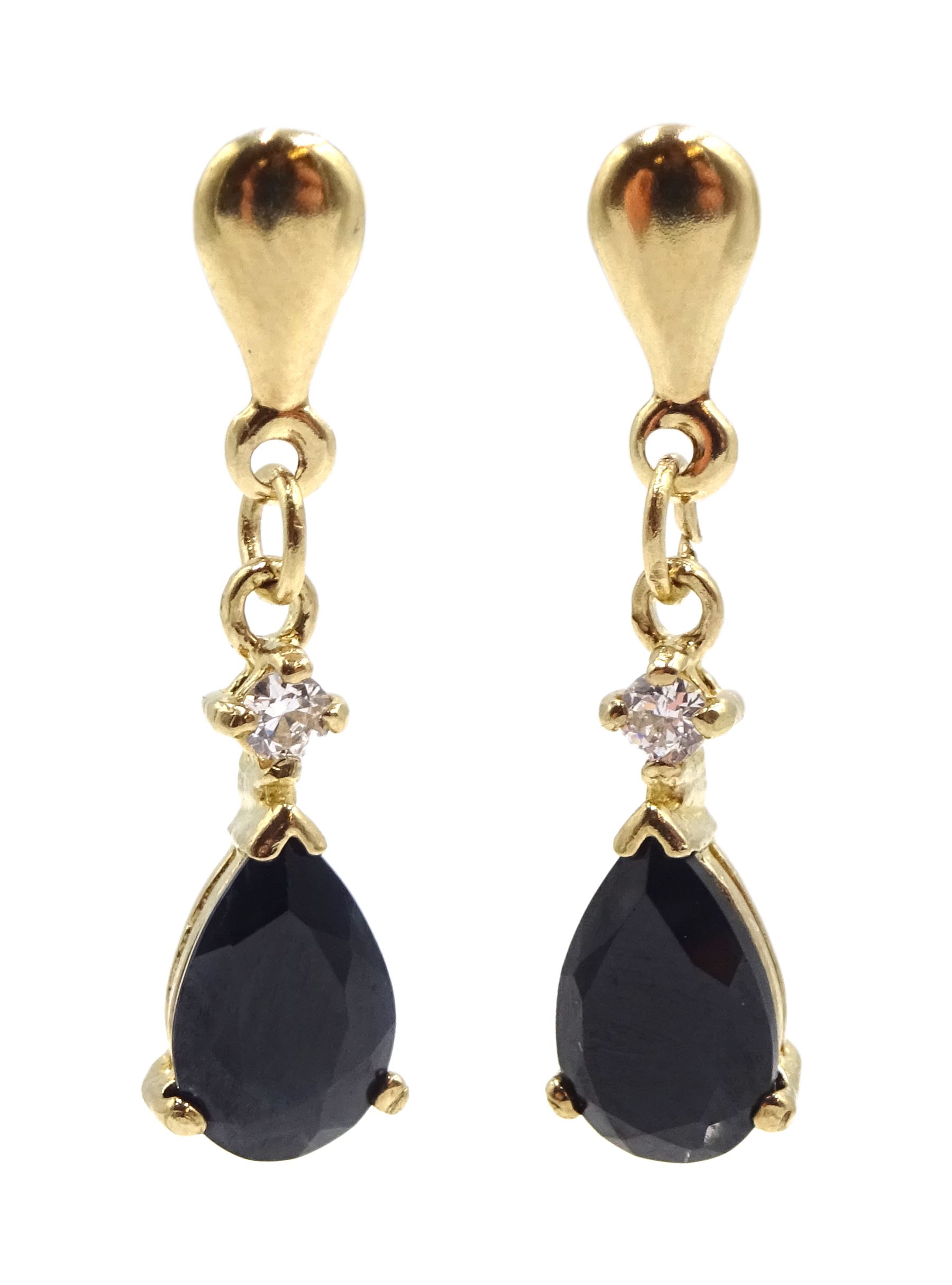 Pair of 9ct gold sapphire and and cubic zirconia earrings