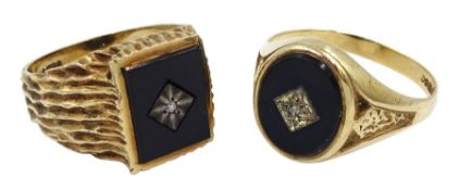 Two 9ct gold black onyx and diamond signet rings