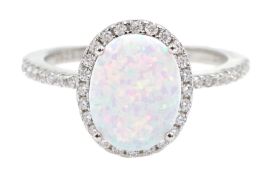 Silver opal and cubic zirconia cluster ring