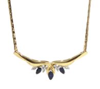 Gold marquise sapphire and diamond set necklace