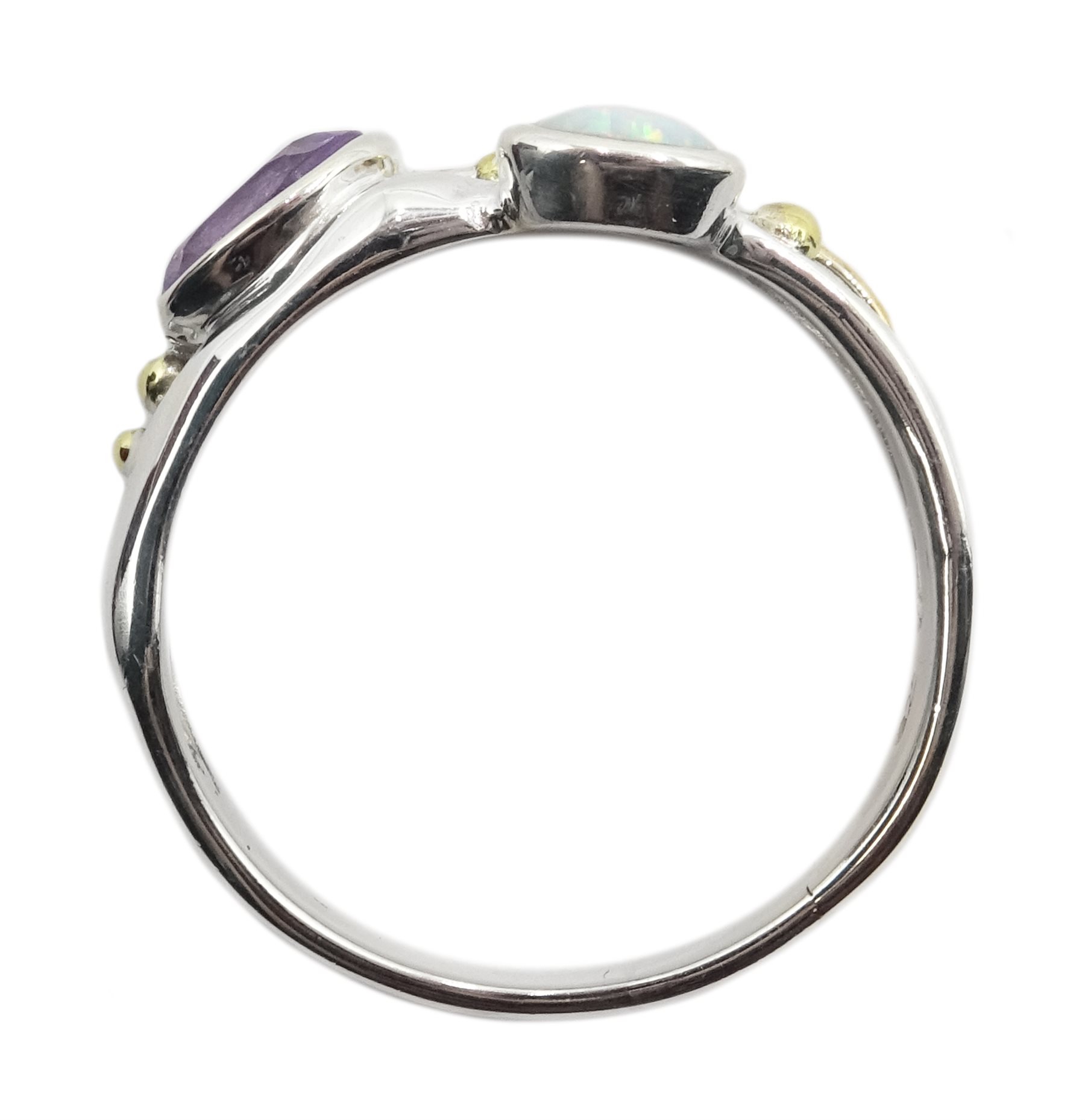 Silver and 14ct gold wire amethyst and opal ring - Image 3 of 7