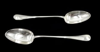 Two Edwardian silver basting spoons