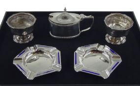 Pair of silver enamel ashtrays