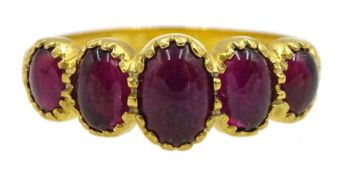 Silver-gilt five stone rhodolite garnet ring