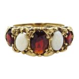 9ct gold oval opal and garnet five stone ring