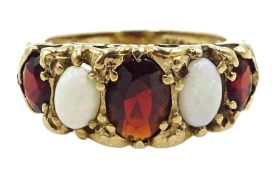 9ct gold oval opal and garnet five stone ring