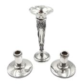 Pair of silver Masonic dwarf candlesticks inscribed 'Donyo Sabuk 4070. E.C 1956'