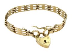 9ct gold link bracelet with heart locket hallmarked