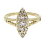 9ct gold round brilliant cut diamond marquise shaped ring