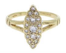 9ct gold round brilliant cut diamond marquise shaped ring