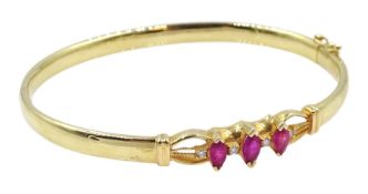 Gold diamond and marquise pink stone hinged bangle by Colombian Emeralds International