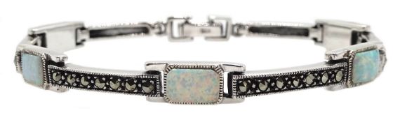 Silver opal and marcasite link bracelet