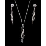 9ct white gold black and white diamond pendant necklace and matching earrings