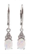 Pair of silver opal and cubic zirconia pendant earrings