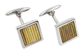 Pair of 9ct white and yellow gold square cufflinks