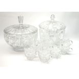 Two large cut glass punch bowls with covers