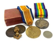 WWI medal pair comprising British War and Victory medals named to '39325 PTE. H. DEARDEN. MANCH.R.'