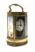 Late 20th Century brass cased carriage time piece clock