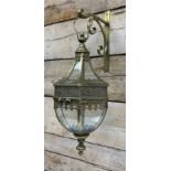 Bronzed finish classical style six sided glass lantern with bracket, D25cm, H50cm