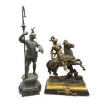 19th/ early 20th Century spelter figure depicting a knight on horseback titled 'Lancaster' H51cm and