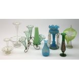 A group of glassware, comprising a 19th century clear glass epergne, with single frilled trumpet ove