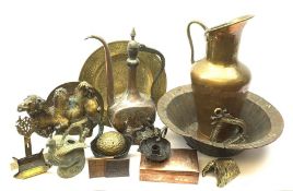 Collection of Eastern metal ware including a brass model of a Camel