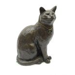 A large limited edition bronzed model of a seated cat