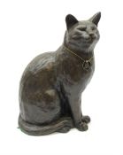 A large limited edition bronzed model of a seated cat