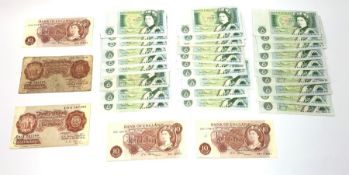 Various Bank of England banknotes including O'Brien ten shillings 'Z91X'