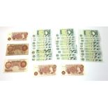 Various Bank of England banknotes including O'Brien ten shillings 'Z91X'