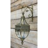 Bronzed finish classical style six sided glass lantern with bracket, D25cm, H50cm