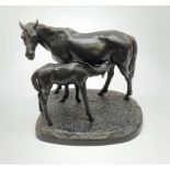 A Russian bronzed cast iron group of a horse and foal