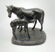 A Russian bronzed cast iron group of a horse and foal