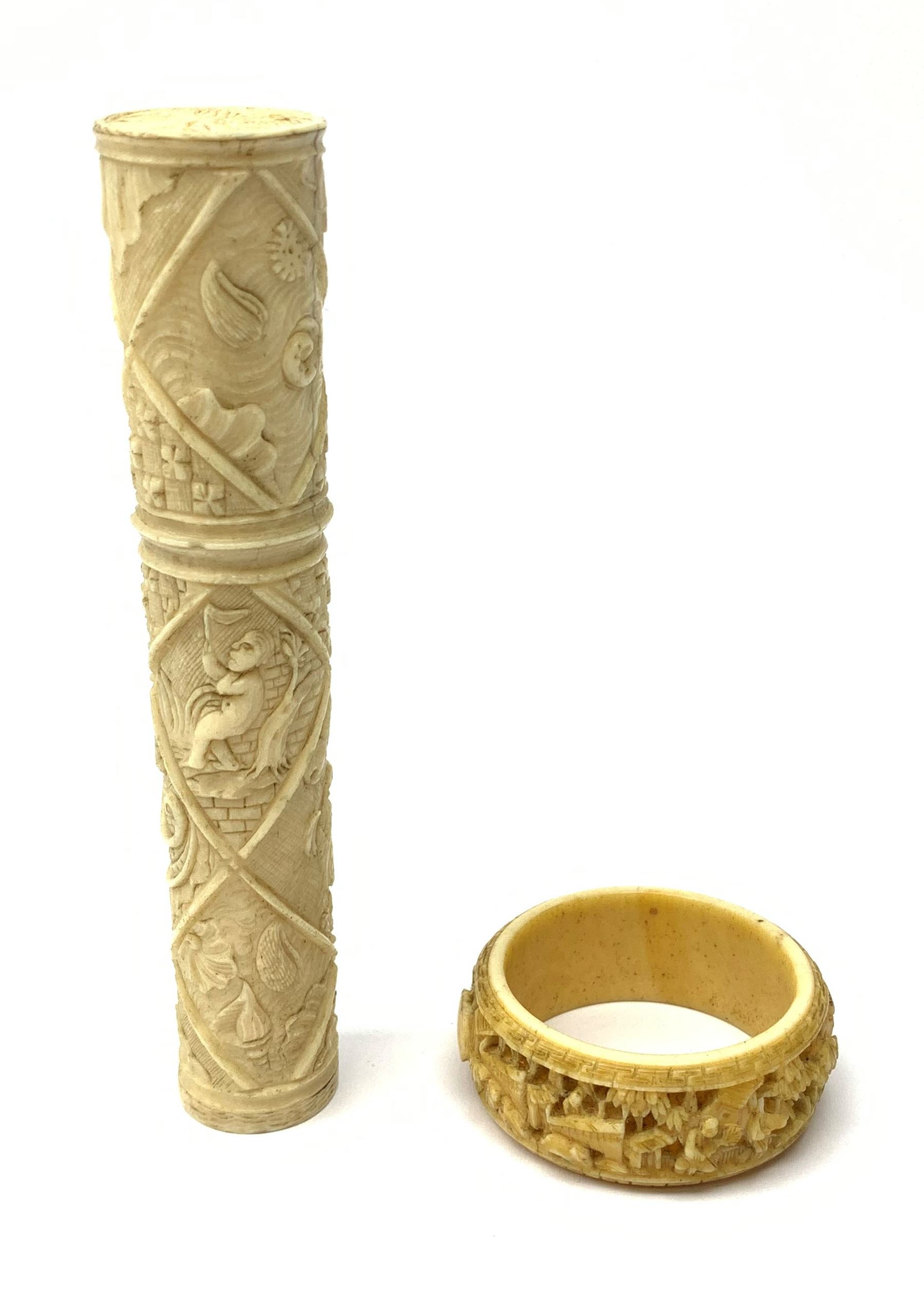 An early 20th century carved ivory bodkin case