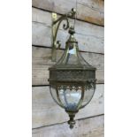 Bronzed finish classical style six sided glass lantern with bracket, D25cm, H50cm