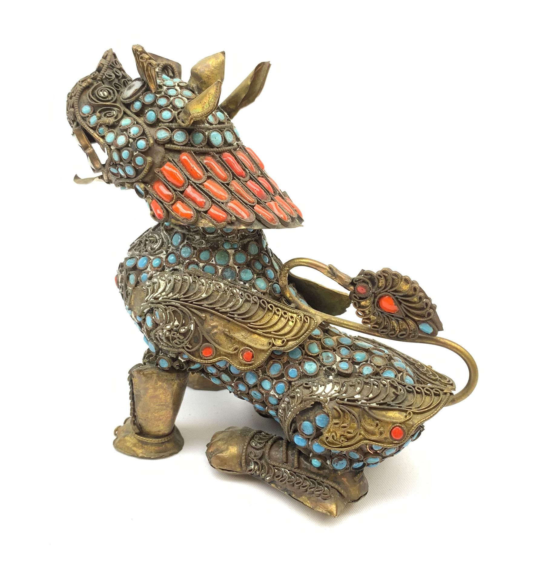 A 20th century Chinese filigree brass model of a Foo Dog - Image 4 of 6