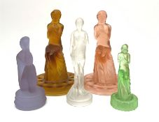 A group of five Art Deco pressed glass figures