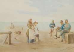Edward C Booth (British 1821-post1893): A Chat on the Pier