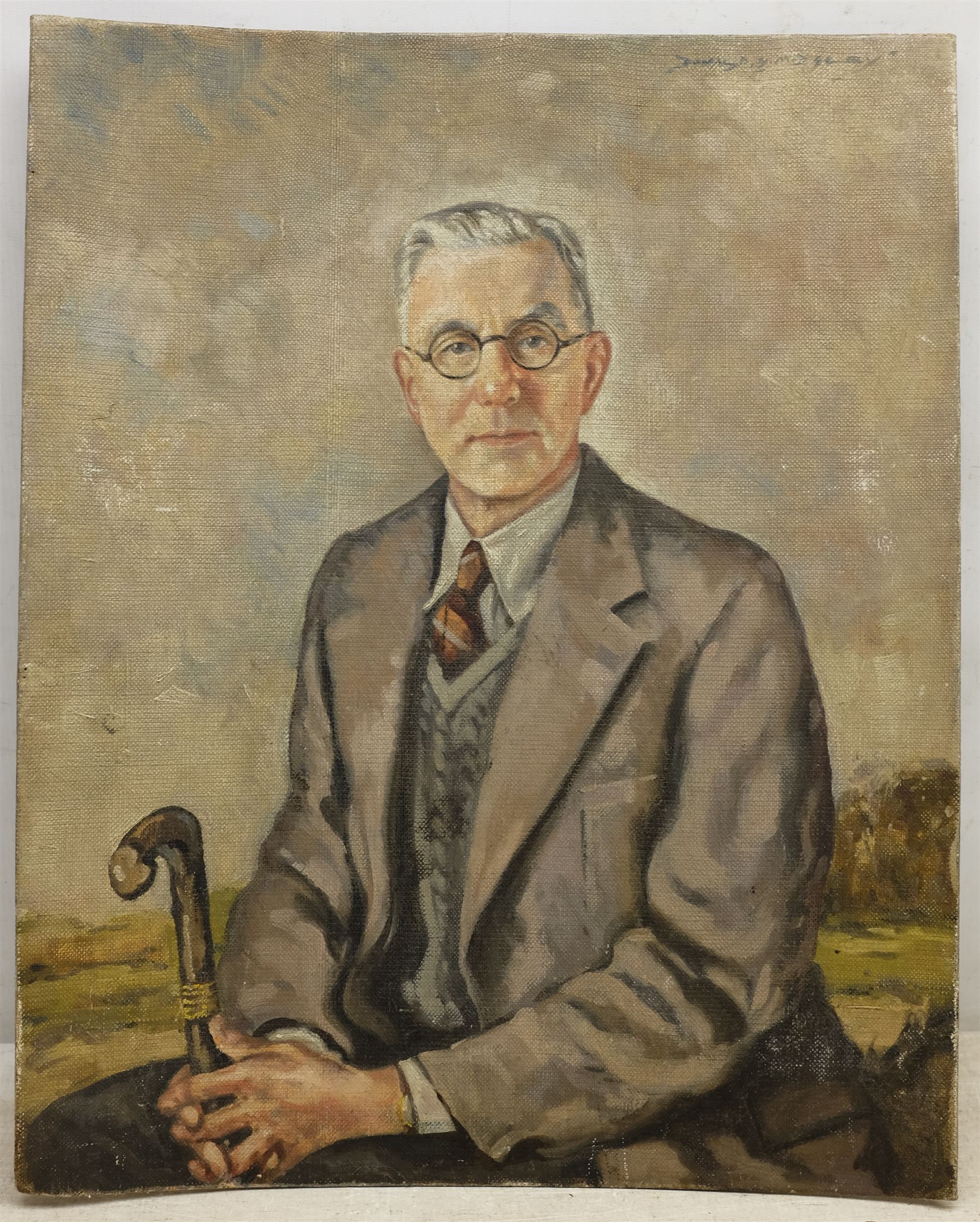 Donald Gray Midgely (British 1918-1995): Saville and Lottie Midgley - Portraits of the artist's pare - Image 3 of 4