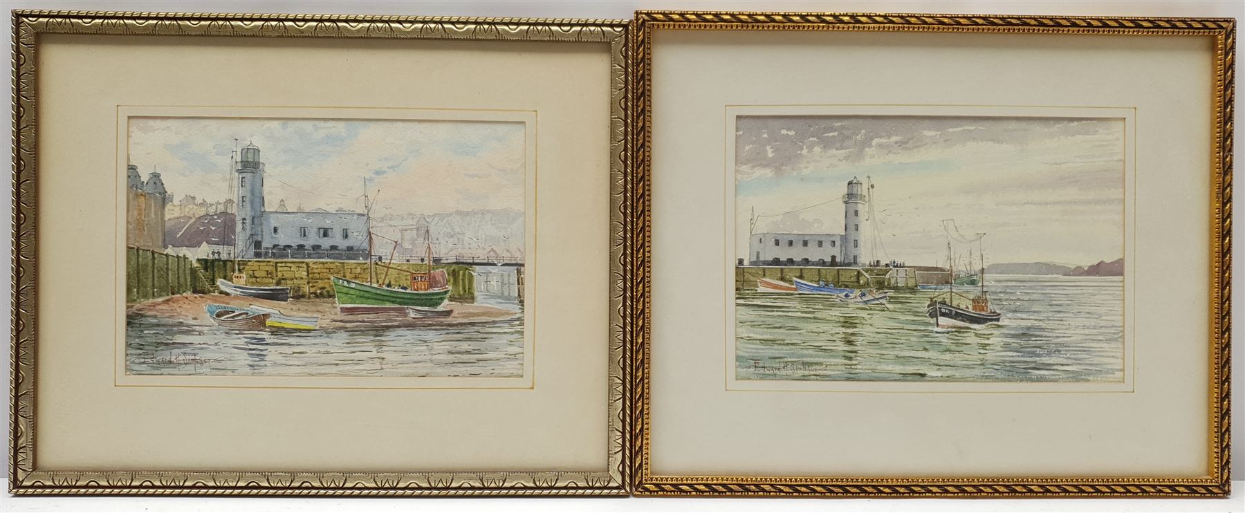 Edward H Simpson (British 1901-1989): 'The Inner Harbour Scarborough' and Scarborough Lighthouse in - Image 2 of 2