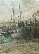 James W Hardy (British 20th century): Trawler 'Gandale' Moored in Scarborough Harbour