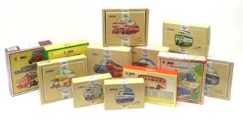 Corgi - thirteen limited edition models of buses including nine 'Classic Commercials From Corgi' ser