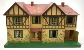 1950s Tri-ang large wooden doll's house of double fronted Tudor style with painted faux stucco walls