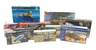Six plastic model kits of helicopters by various makers including Airfix Boeing Chinook and two x We